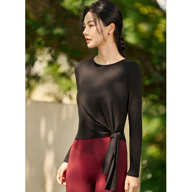 QUEEN YOGA超彈力綁帶造型運動瑜伽長袖罩衫（無胸墊款）