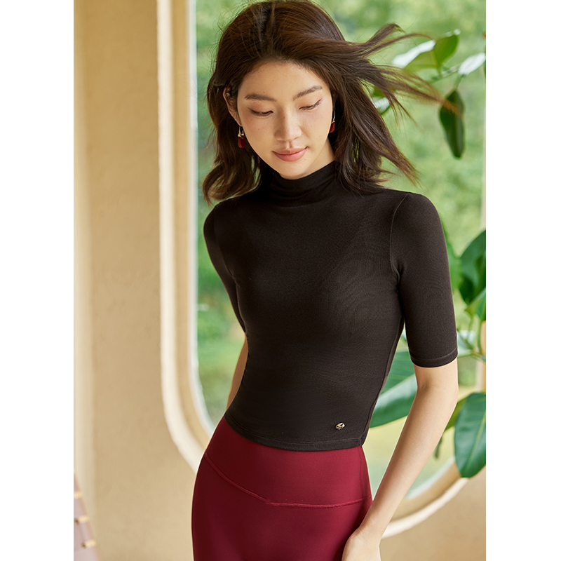 QUEEN YOGA高領五分袖運動瑜伽短袖上衣（無胸墊款）