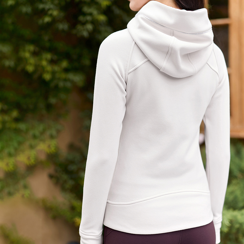 QUEEN YOGA瑜伽服修身顯瘦加絨保暖立領防風連帽開衫運動外套