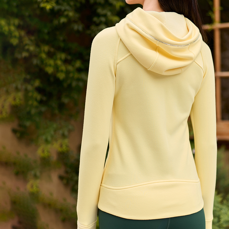 QUEEN YOGA瑜伽服修身顯瘦加絨保暖立領防風連帽開衫運動外套