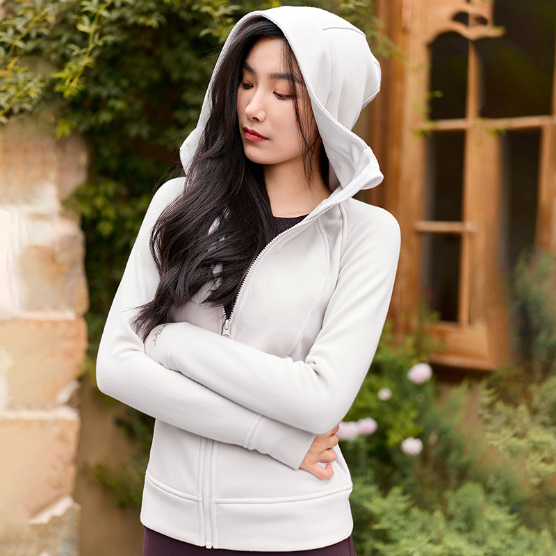 QUEEN YOGA瑜伽服修身顯瘦加絨保暖立領防風連帽開衫運動外套