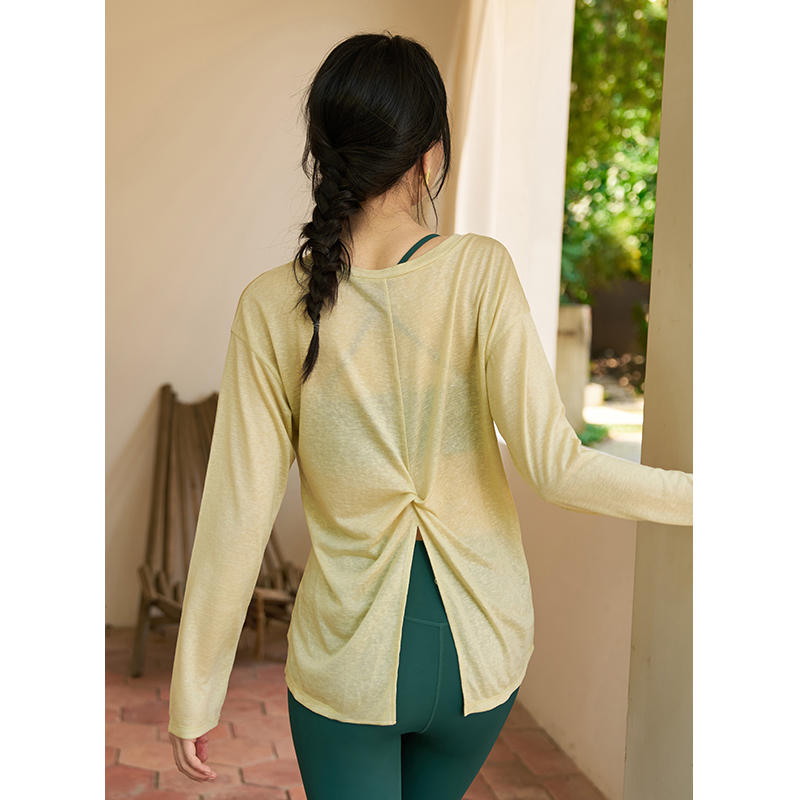 QUEEN YOGA寬鬆扭結長袖運動瑜伽罩衫