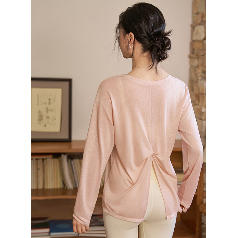 QUEEN YOGA寬鬆扭結長袖運動瑜伽罩衫