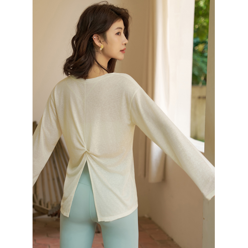 QUEEN YOGA寬鬆扭結長袖運動瑜伽罩衫