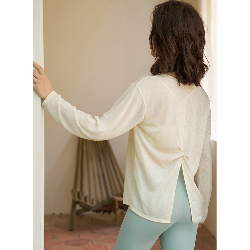 QUEEN YOGA寬鬆扭結長袖運動瑜伽罩衫