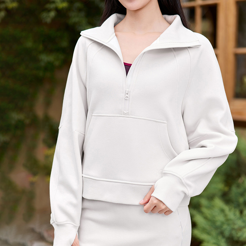 QUEEN YOGA瑜伽服修身顯瘦加絨保暖立領防風連帽開衫運動外套