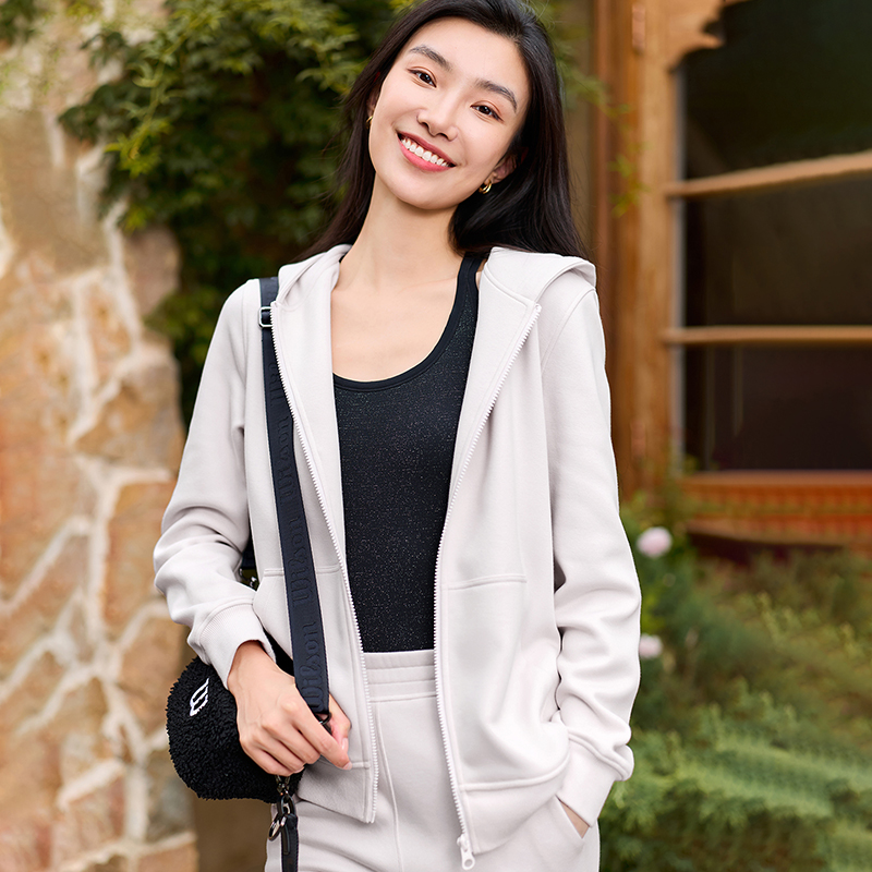 QUEEN YOGA瑜伽服新款寬鬆連帽運動加絨保暖防風拉鍊運動外套