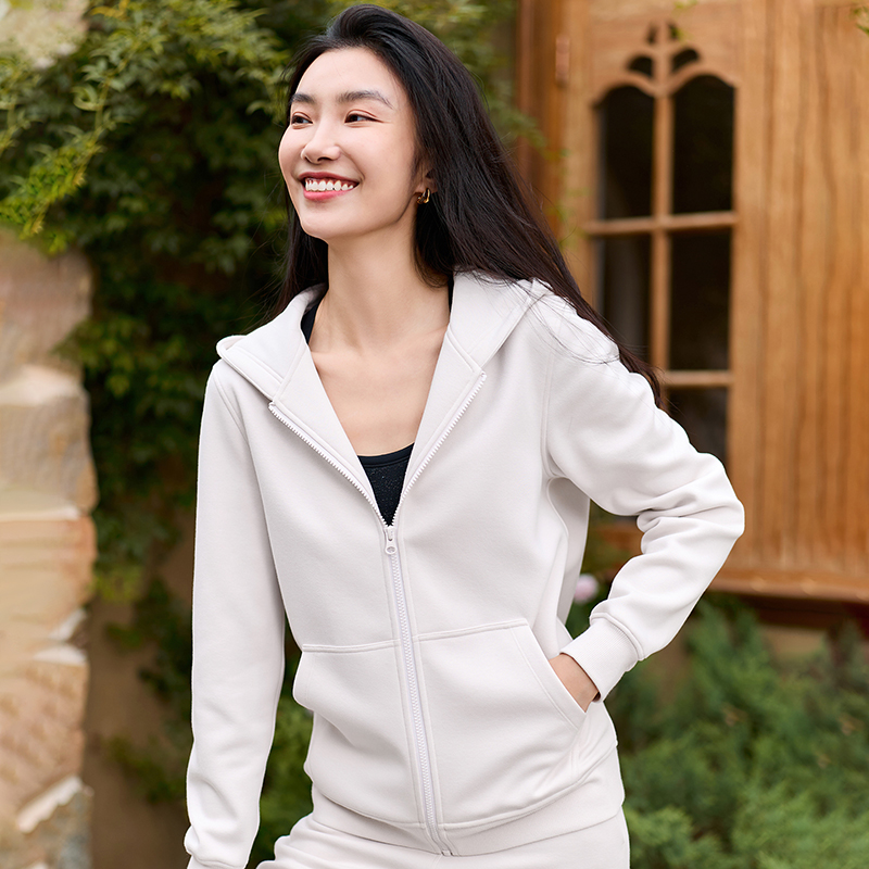 QUEEN YOGA瑜伽服新款寬鬆連帽運動加絨保暖防風拉鍊運動外套