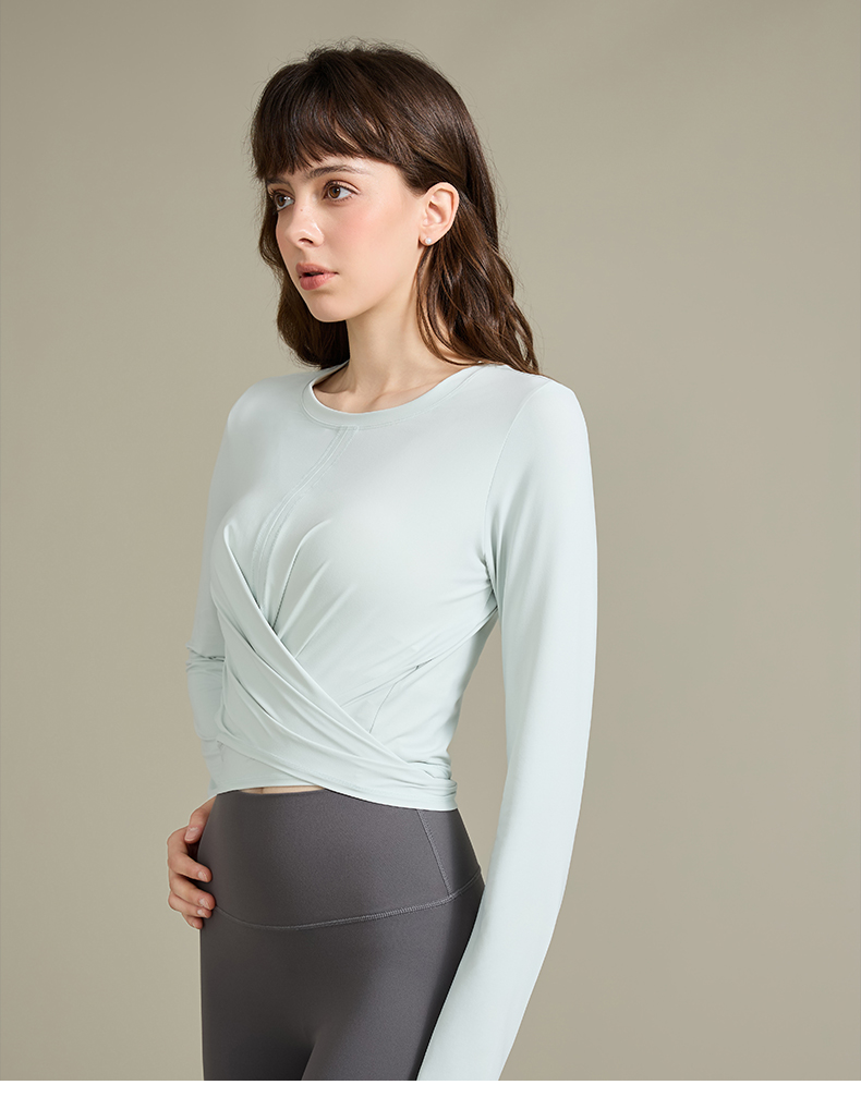 QUEEN YOGA氣質交叉修身運動瑜伽長袖罩衫（無胸墊款）