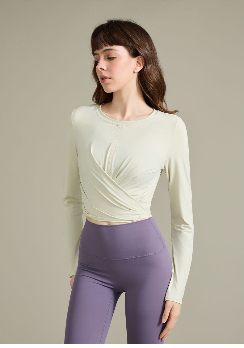 QUEEN YOGA氣質交叉修身運動瑜伽長袖罩衫（無胸墊款）