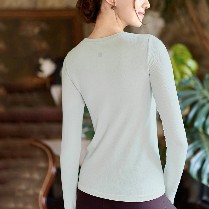 QUEEN YOGA瑜伽服一體杯運動健身閃閃線無縫一體織長袖（固定一體杯）