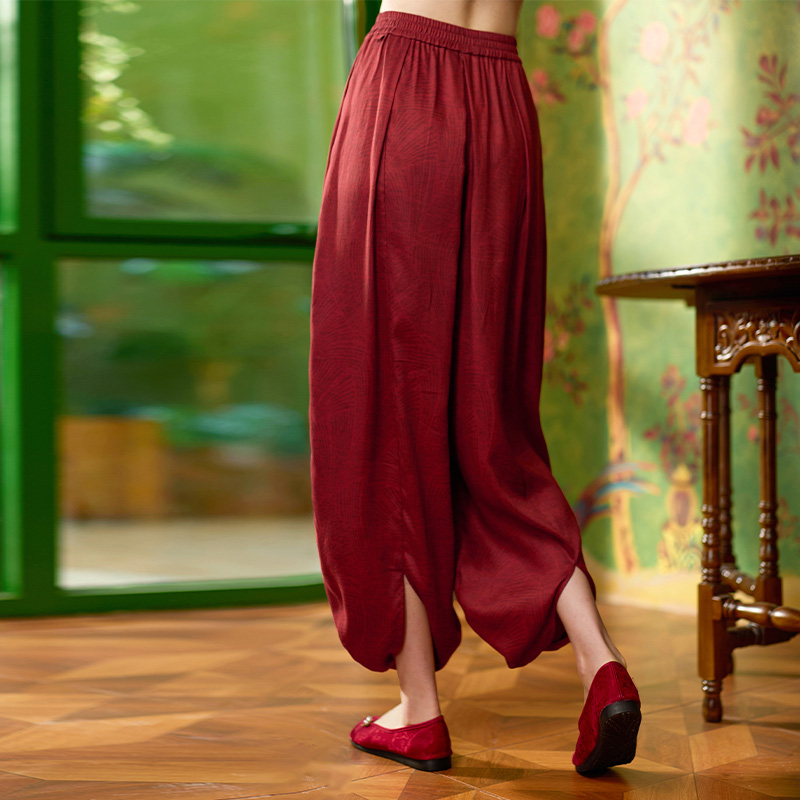 QUEEN YOGA瑜伽服中式棉麻禪風寬鬆透氣高腰燈籠褲瑜伽褲長褲