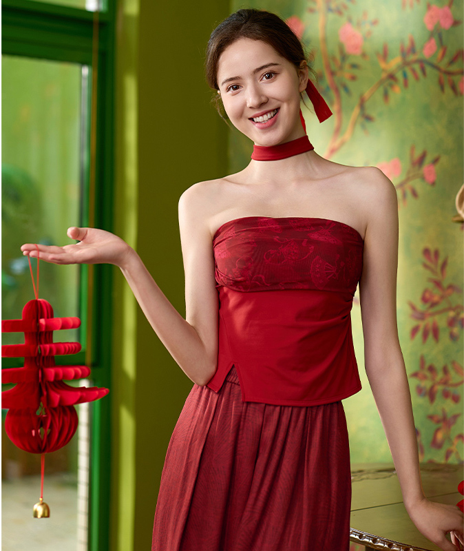 QUEEN YOGA瑜伽服裸感無肩帶防滑一體杯蕾絲抹胸內搭瑜伽背心（固定一體杯）