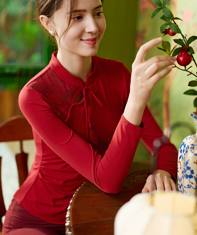 QUEEN  YOGA瑜伽服新中式鏤空蕾絲拼接一體杯瑜伽長褲（固定一體杯）