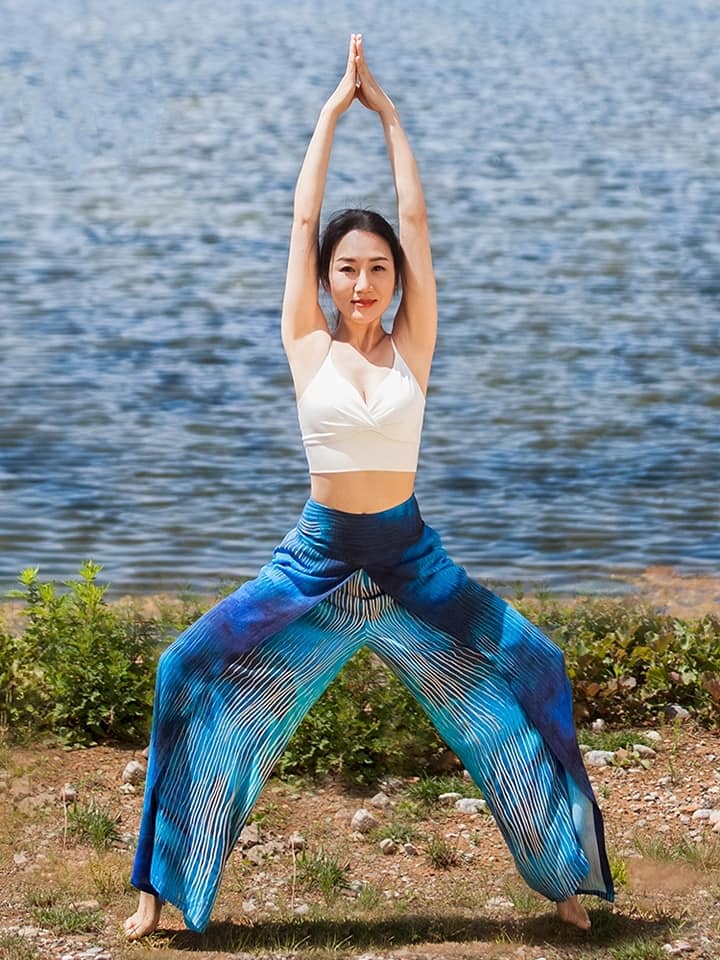 瑜伽秋冬寬鬆禪風印花闊腿長褲