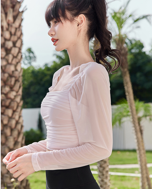 QUEEN YOGA瑜伽網紗長袖上衣（內含胸墊）