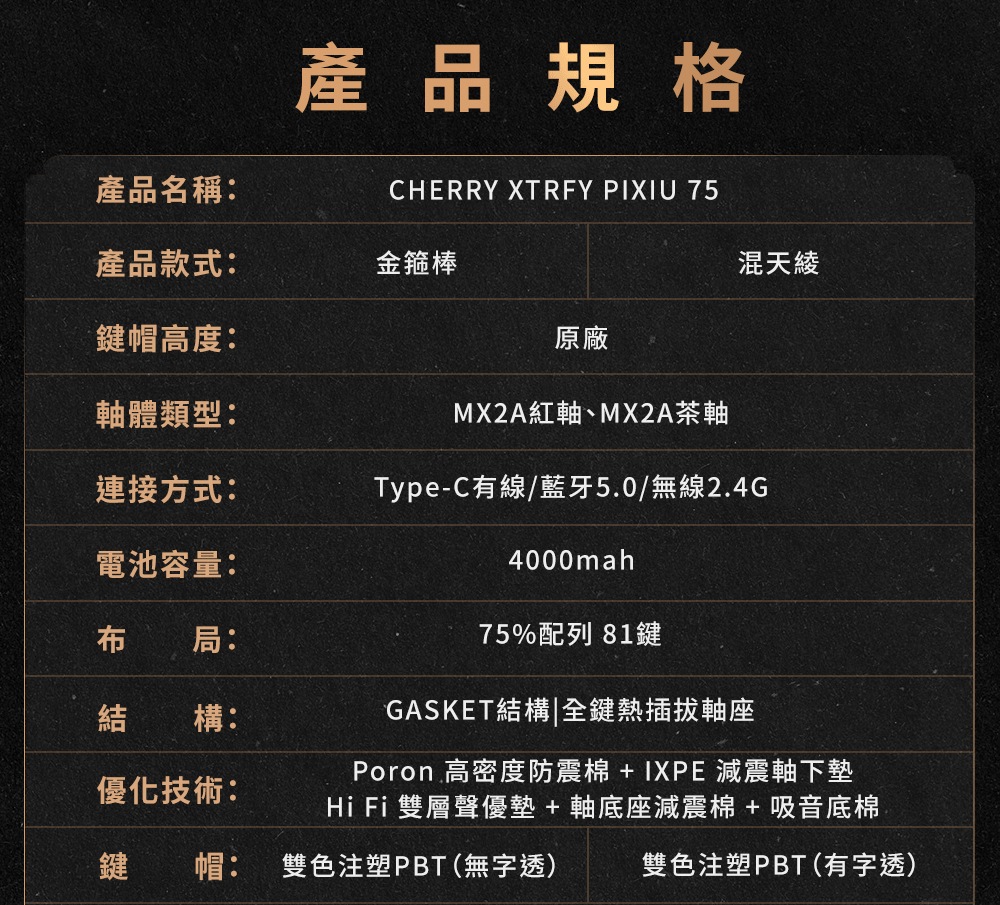 Cherry 無線三模 PIXIU75 RGB MX2A 混天綾茶軸