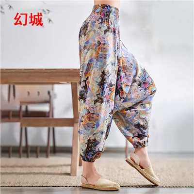 QUEEN YOGA新款禪風絲麻九分褲(點選顏色再選尺寸，會出現對應的模特圖)