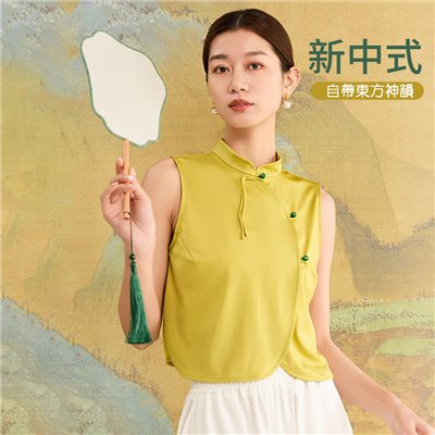 QUEEN YOGA瑜伽時尚古典新中式立領蕾絲美背外搭罩衫（無胸墊款）