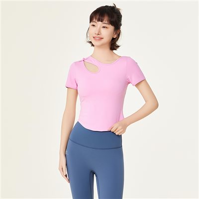 QUEEN YOGA 透氣修身運動健身瑜珈短袖上衣(附可拆卸式胸墊)