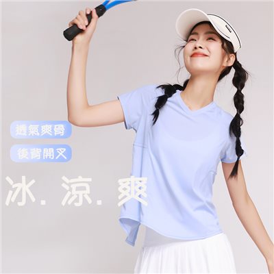 QUEEN YOGA冰涼透氣開叉設計運動瑜伽短袖T恤(無胸墊款)