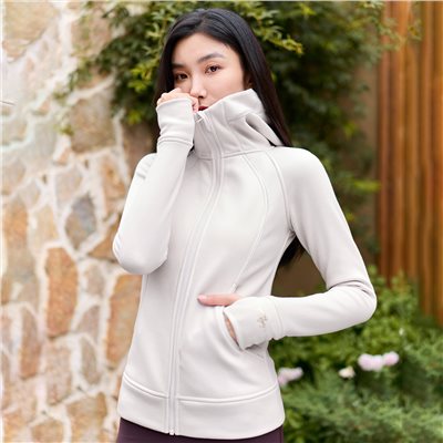 QUEEN YOGA瑜伽服修身顯瘦加絨保暖立領防風連帽開衫運動外套